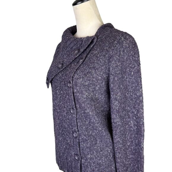 BCBGMaxazria Deep Purple Chunky Knit Wool Blend Long Sleeve Cardigan Sweater - Picture 6 of 11